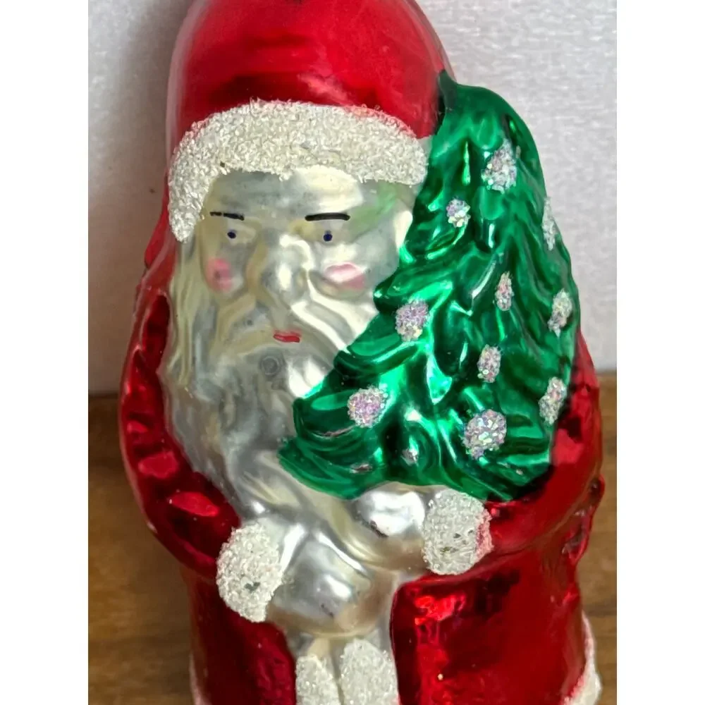 Inge Glas Ornaments Glass Santa and Rabbit Germany Christmas Traditional Gift